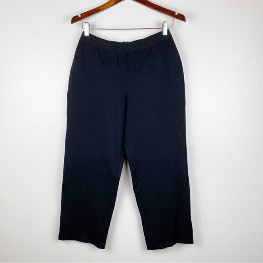 Eileen Fisher Straight Leg Elastic Waist Stretchy Curvy Pants Black Size M
